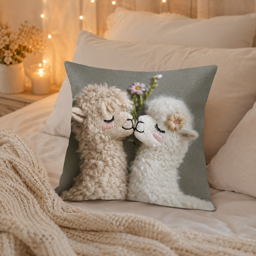 Housse de coussin effet broderie Les Amoureux — La Ferme Câline