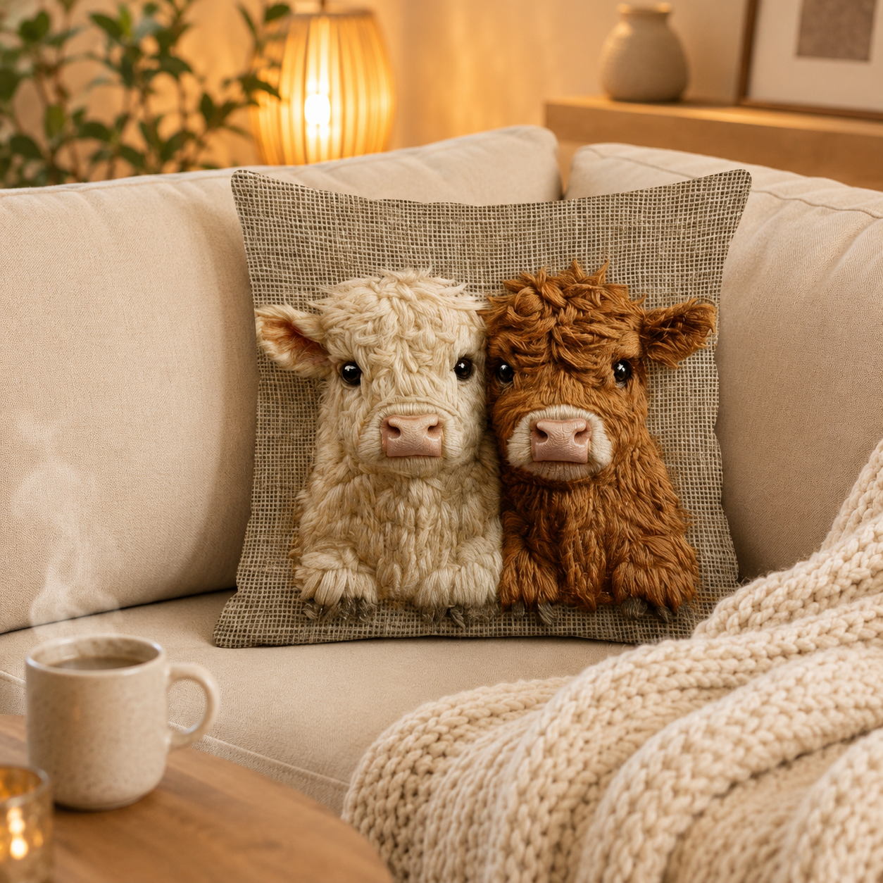 Housse de coussin effet broderie Vanille & Caramel — La Ferme Câline